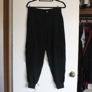 Zara Black Nylon Cargo Joggers with Pockets